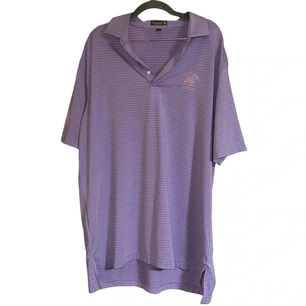 Peter Millar Purple Pink Striped Summer Comfort Short Sleeve Polo Shirt Sz Large